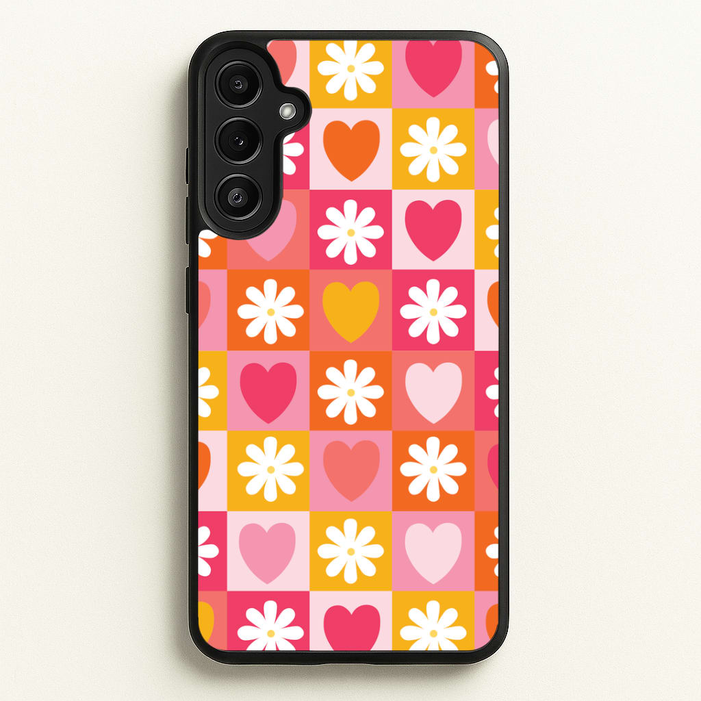 Checked Hearts And Flowers - Spring Patterns Phone Case