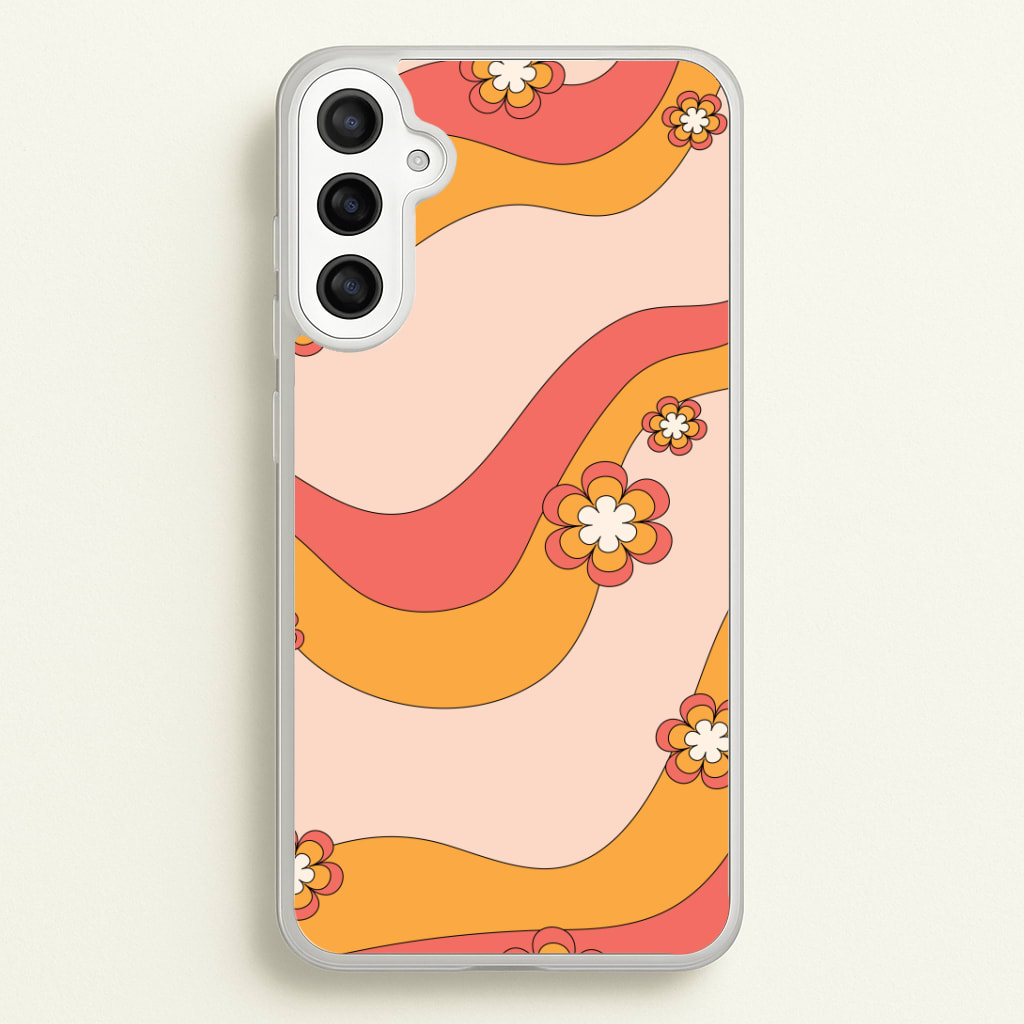 Waves And Flowers Orange Retro Pattern Phone Case