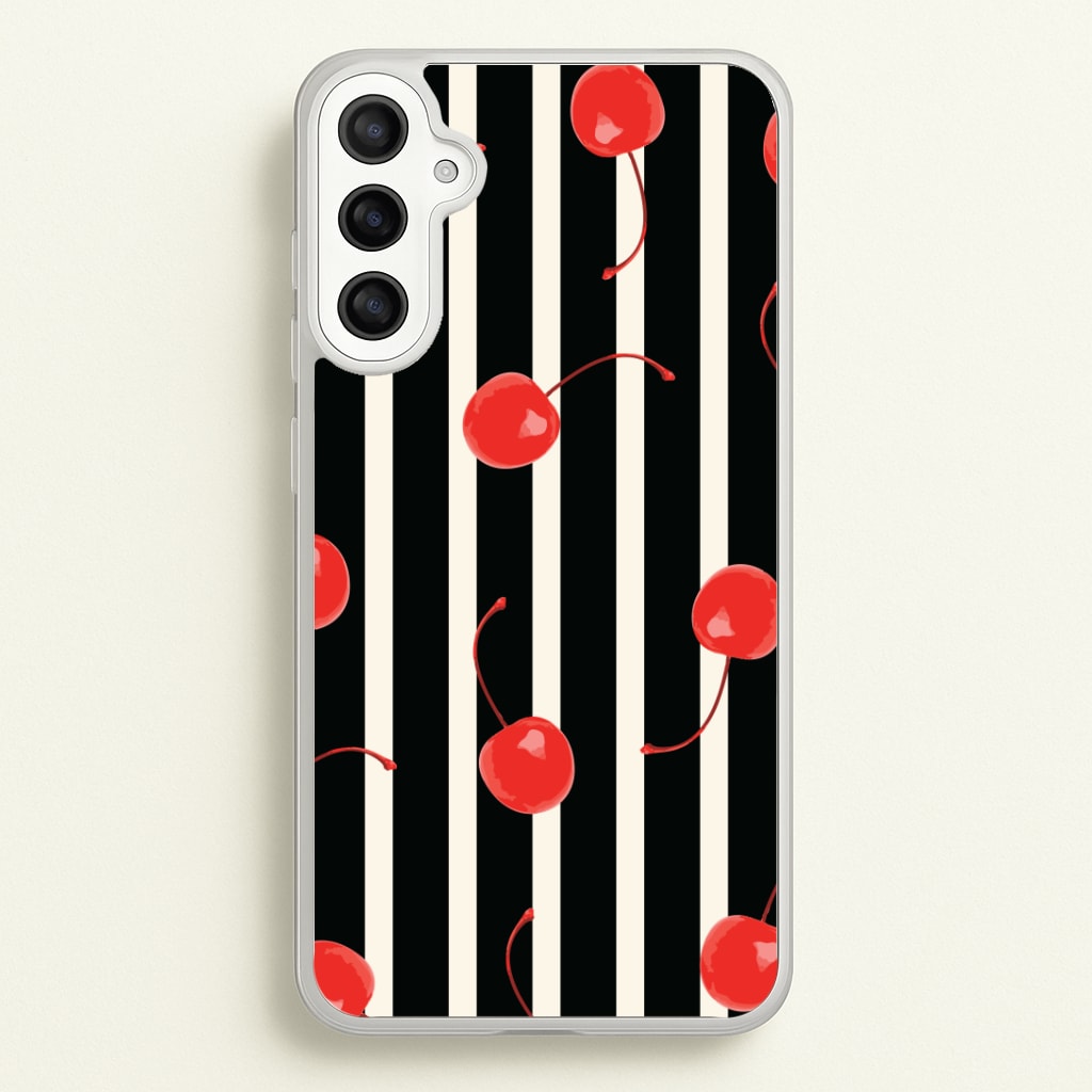 Black And White Stripes With Cherries Phone Case