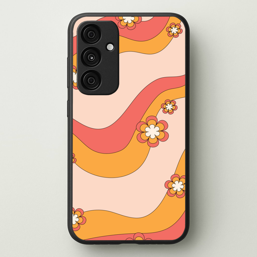 Waves And Flowers Orange Retro Pattern Phone Case - Galaxy A35 / Standard