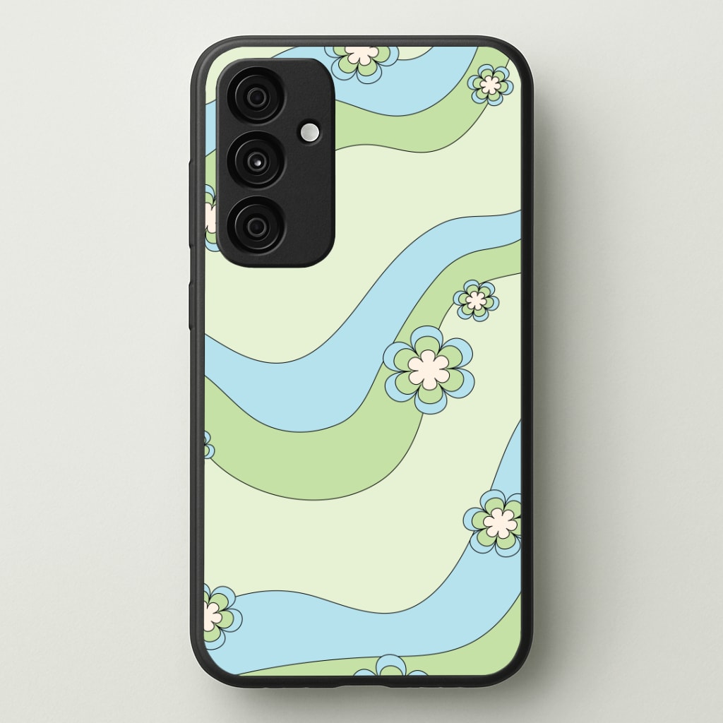 Waves And Flowers Green Retro Pattern Phone Case - Galaxy A35 / Standard