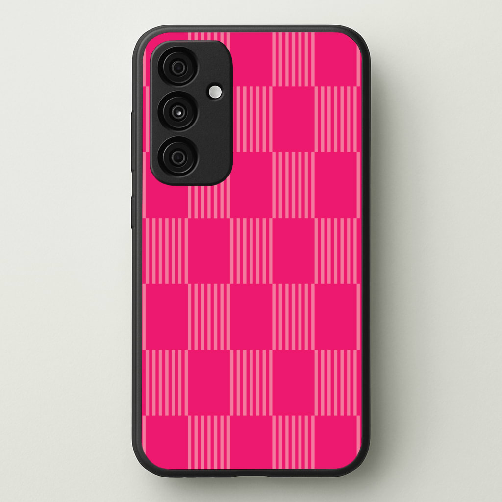 Neon Pink Checkered Abstract Pattern Phone Case - Galaxy A35 / Standard