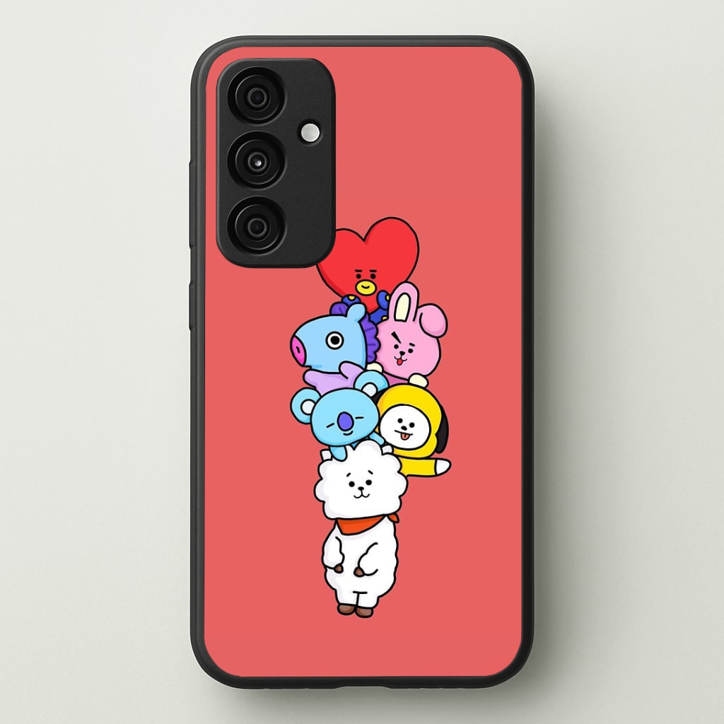 Red BT21 - RJ, Mang, Koya, Chimmy, Cooky, Shooky, Tata - K Pop Phone Case - Galaxy A35 / Standard