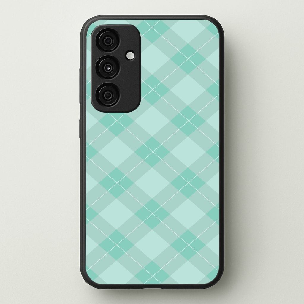 Light Cyan Tartan Christmas Pattern Phone Case - Galaxy A35 / Standard