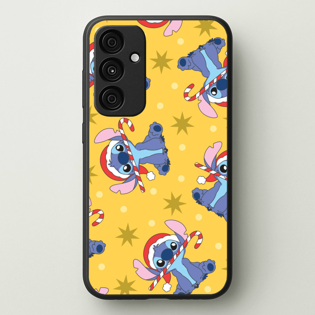 Cute Blue Alien Candycane Christmas Pattern Phone Case - Galaxy A35 / Standard