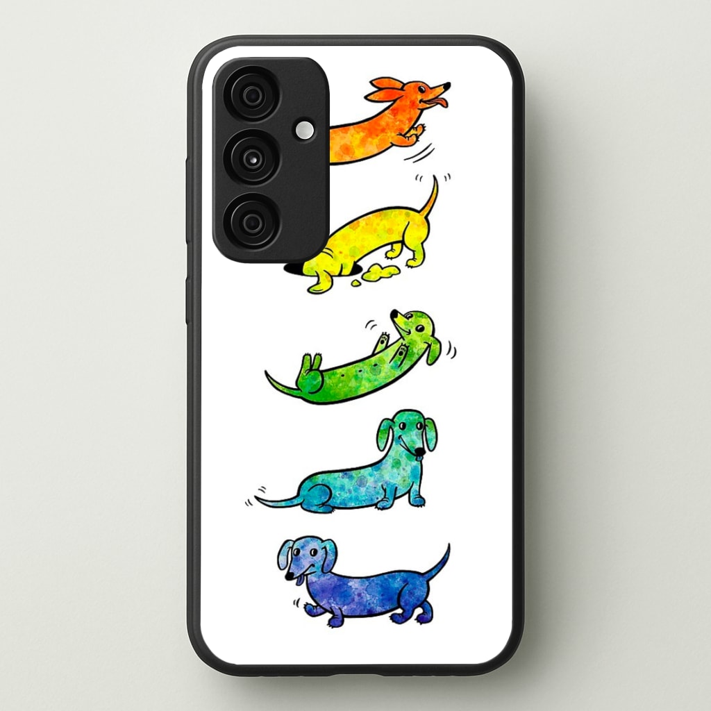 Watercolor Rainbow Dachshunds Phone Case - Galaxy A35 / Standard
