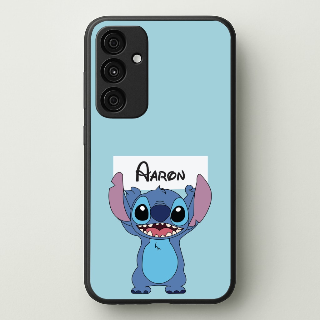 Standing Blue Alien - Personalised Disney Phone Case - Galaxy A35 / Standard