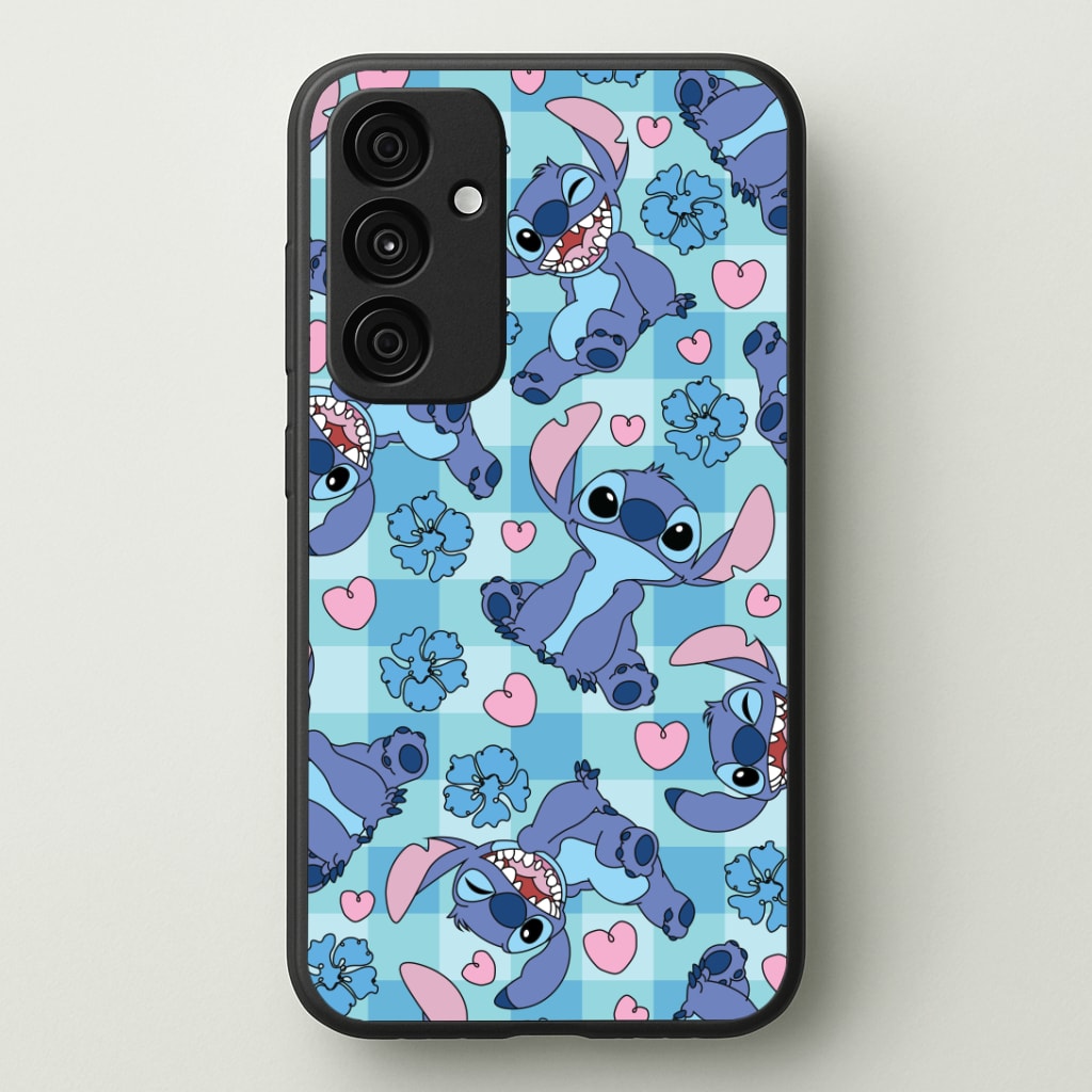 Blue Alien And Hearts Pattern Phone Case - Galaxy A35 / Standard