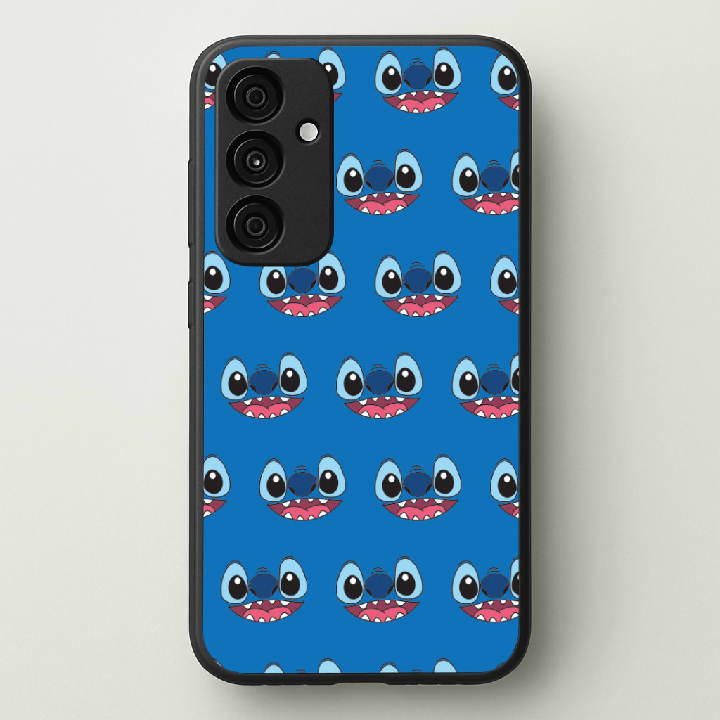 Blue Alien Face Pattern Phone Case - Galaxy A35 / Standard