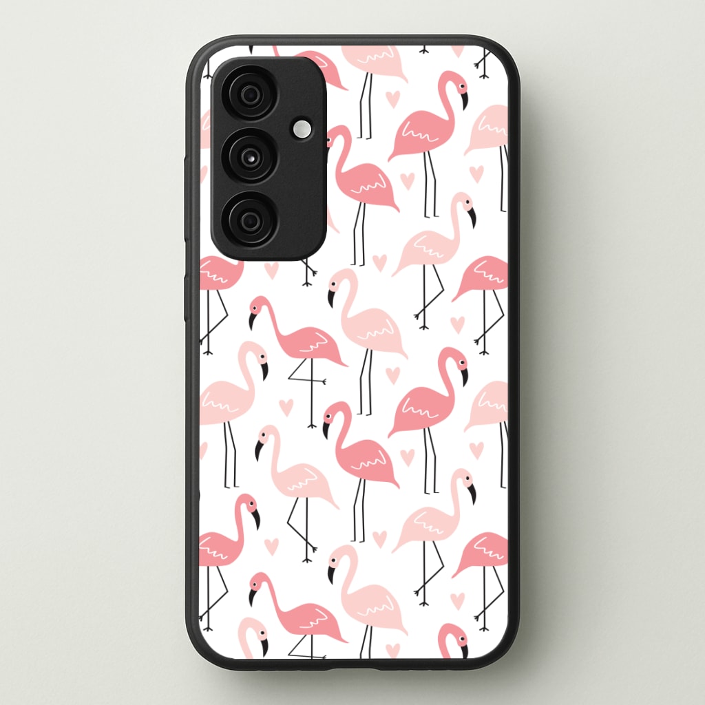 White & Pink Flamingo Pattern Phone Case - Galaxy A35 / Standard