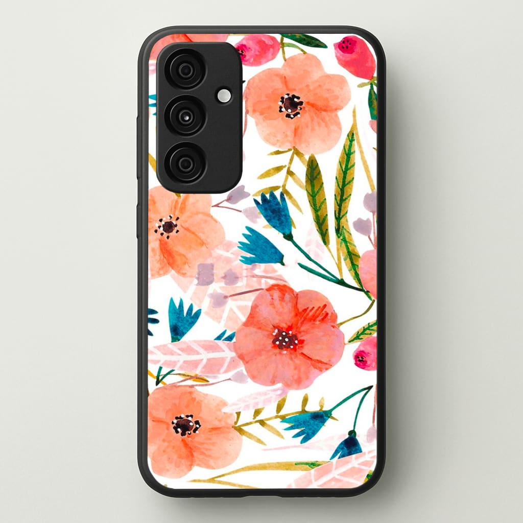 Peach Watercolour Floral Pattern Phone Case - Galaxy A35 / Standard