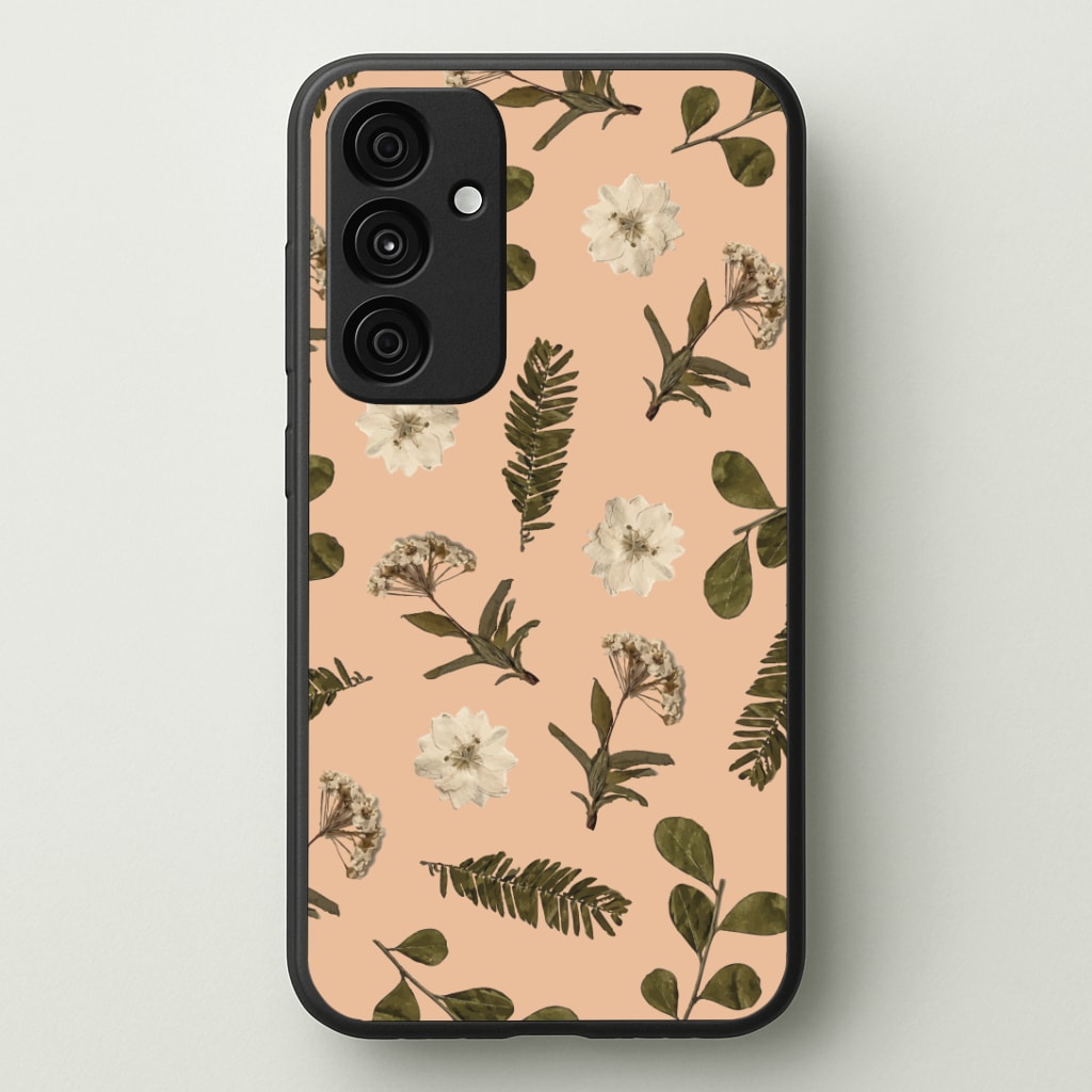Leaves And Pressed Flowers Peach Pattern Phone Case - Galaxy A35 / Standard