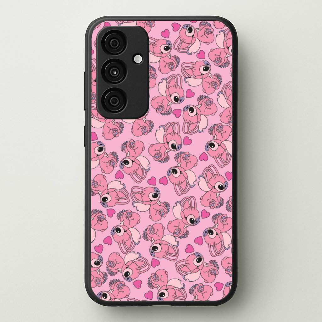 Love Heart Pattern - Pink Alien Phone Case - Galaxy A35 / Standard