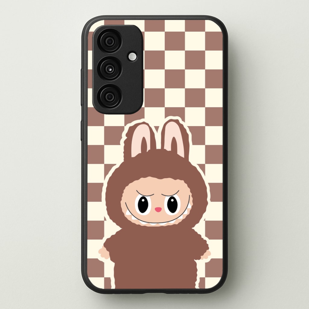 Checkered Cute Brown Monster Phone Case - Galaxy A35 / Standard