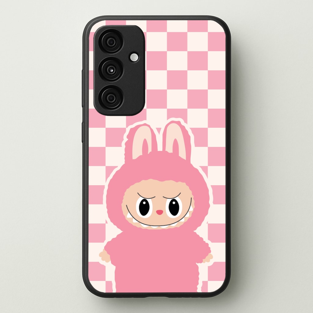 Checkered Cute Pink Monster Phone Case - Galaxy A35 / Standard
