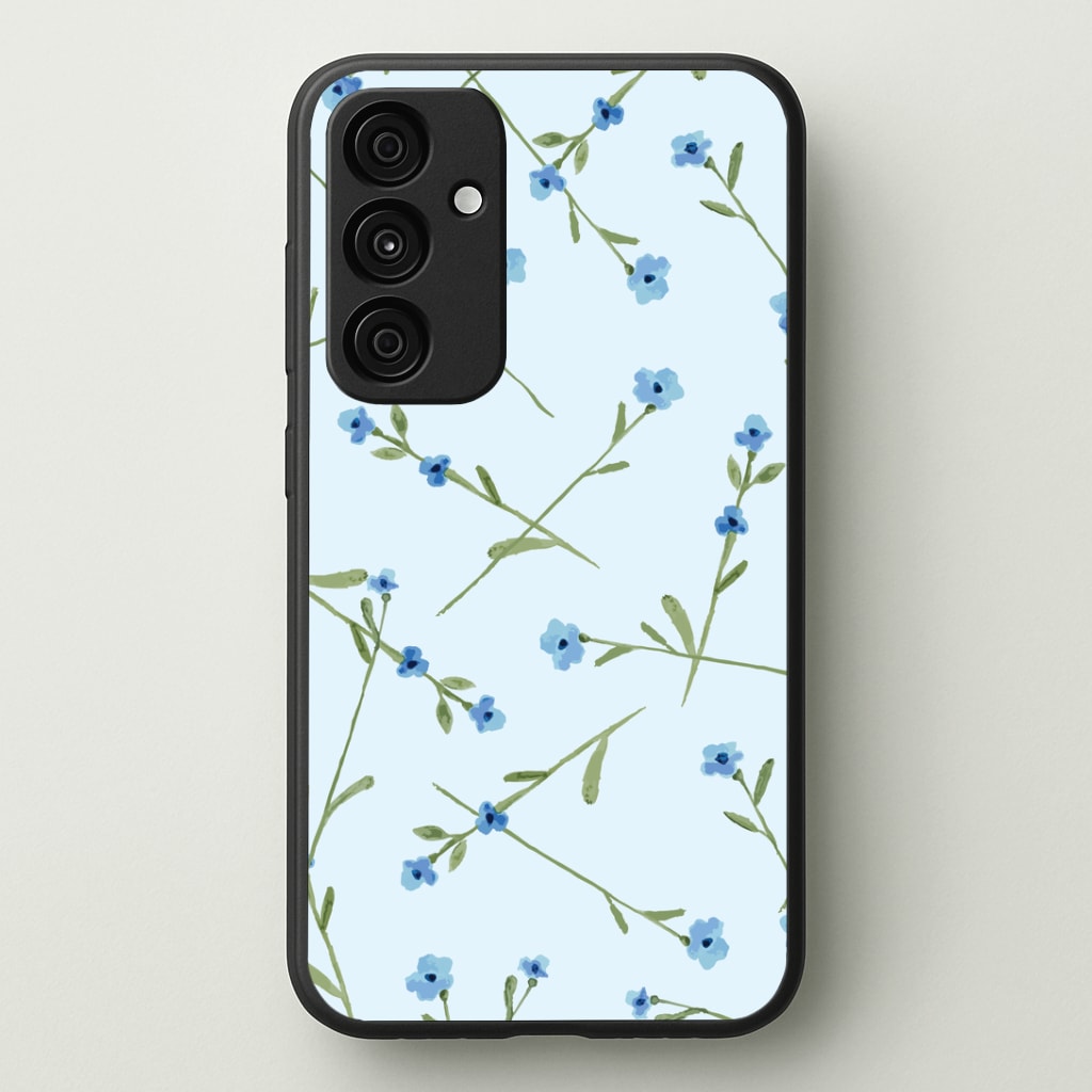 Baby Blue Floral Pattern Phone Case - Galaxy A35 / Standard