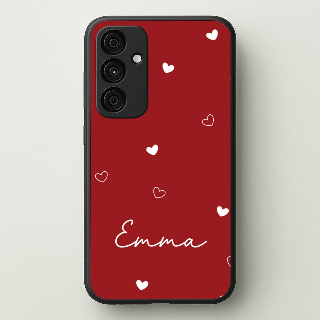 Red Hearts And Outlines Personalised Name Phone Case - Galaxy A35 / Standard