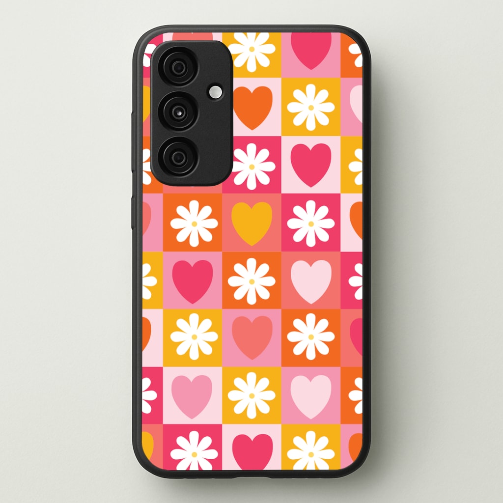 Checked Hearts And Flowers - Spring Patterns Phone Case - Galaxy A35 / Standard