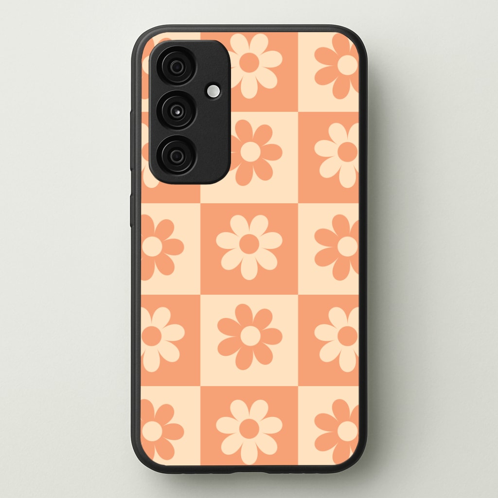 Checkered Flowers Orange Phone Case - Galaxy A35 / Standard