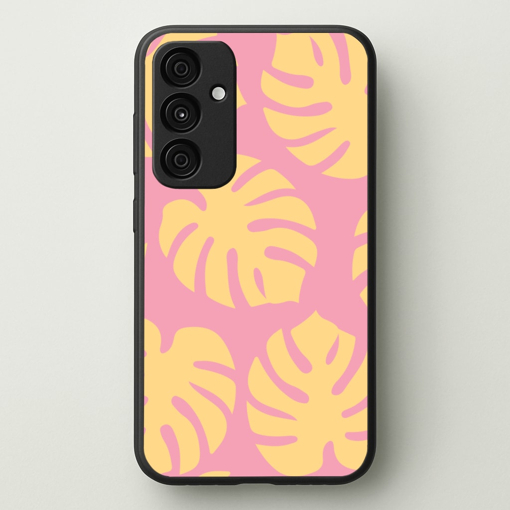 Pink And Yellow Summer Leaves Pattern Phone Case - Galaxy A35 / Standard