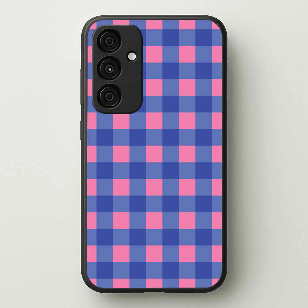 Pink And Blue Checkered Pattern Phone Case - Galaxy A35 / Standard
