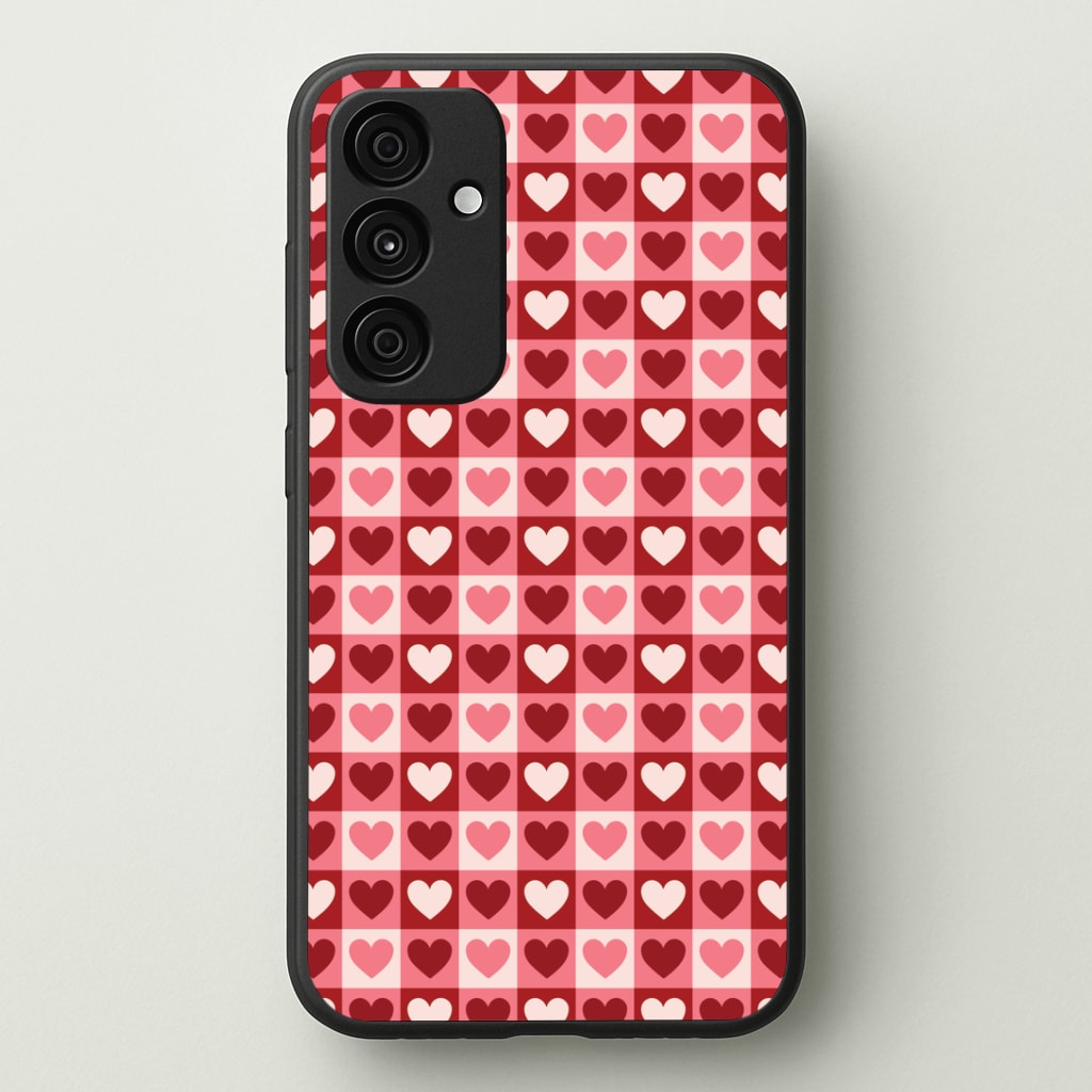 Pink Tartan Love Hearts Pattern Phone Case - Galaxy A35 / Standard