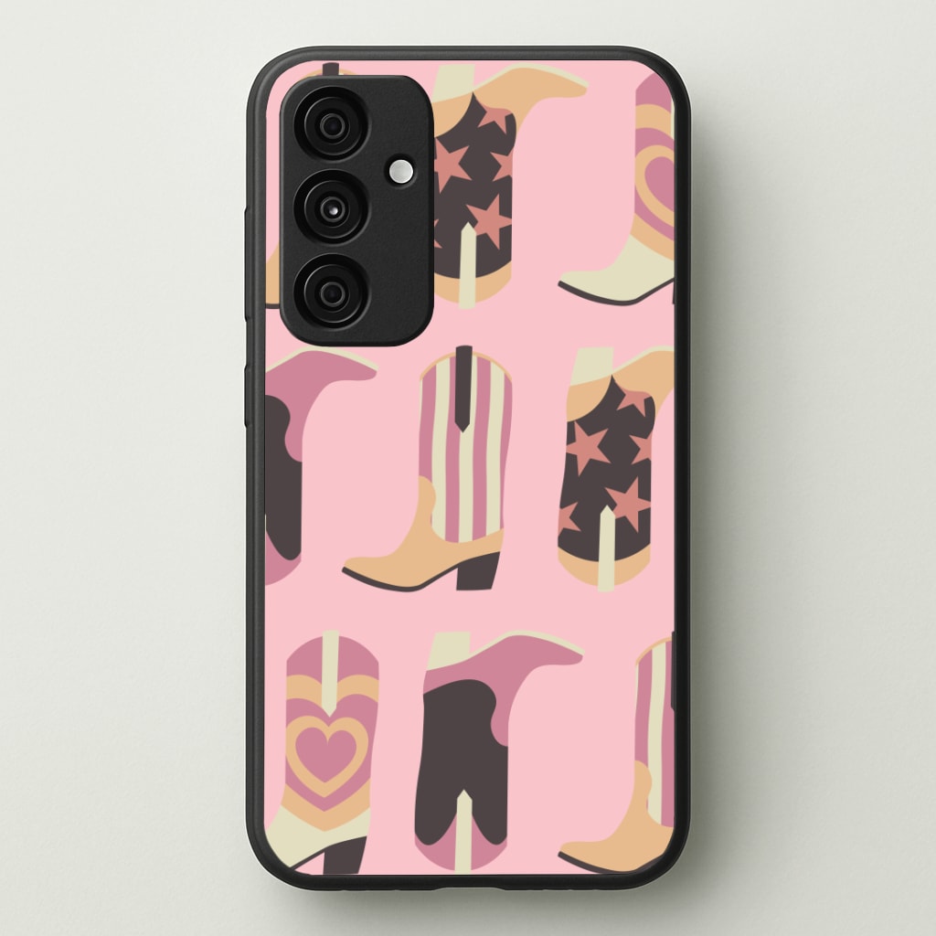 Dusty Pink Cowboy Boots Pattern Phone Case - Galaxy A35 / Standard