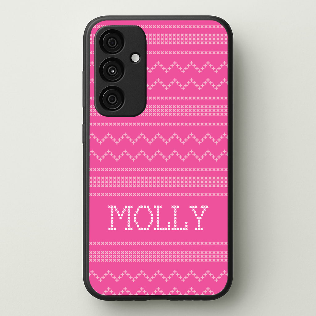 Personalised Christmas Jumper Pink Phone Case - Galaxy A35 / Standard