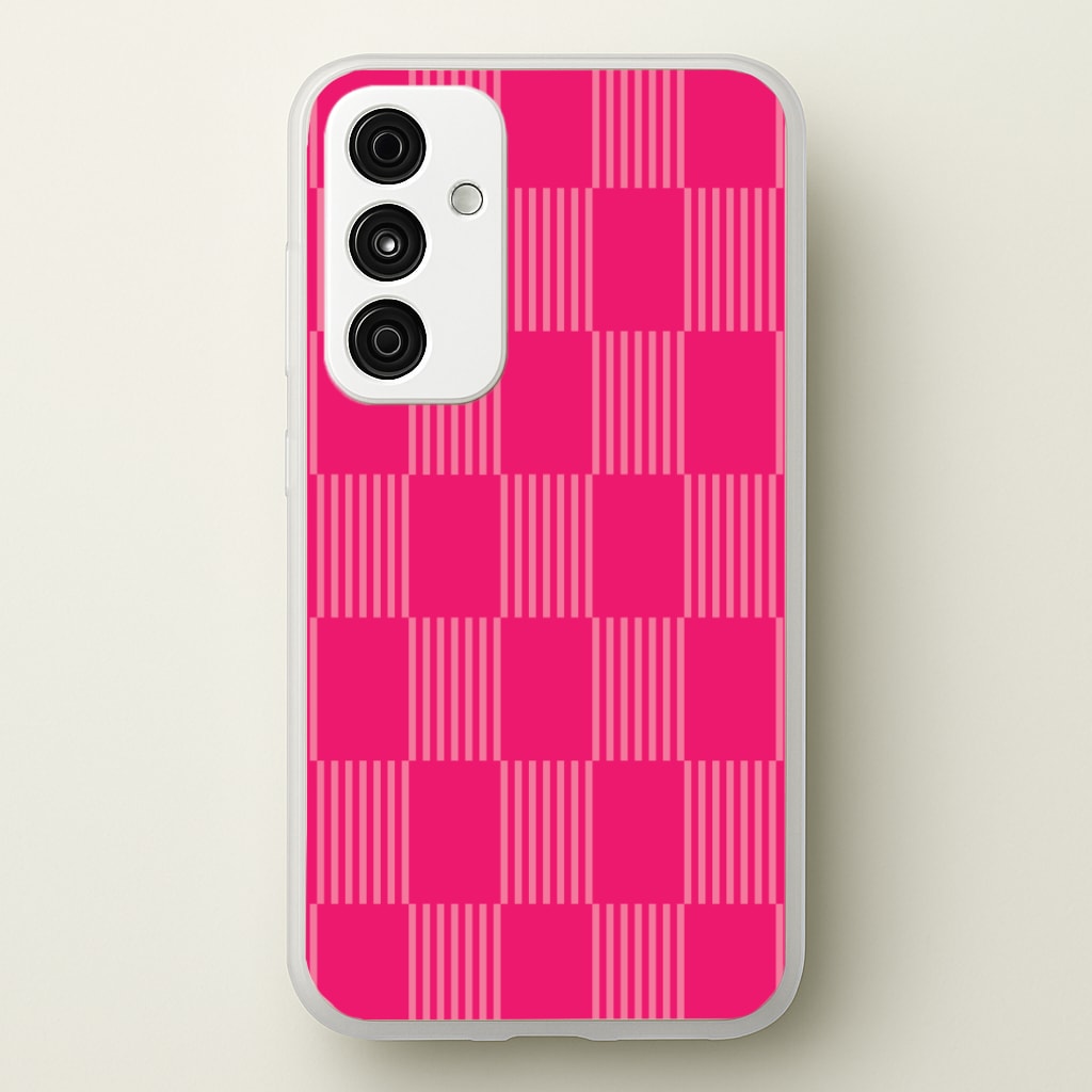 Neon Pink Checkered Abstract Pattern Phone Case