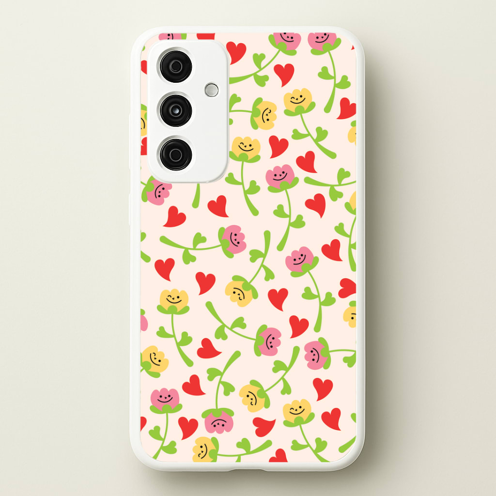 Smiley Tulips And Hearts Pattern Phone Case