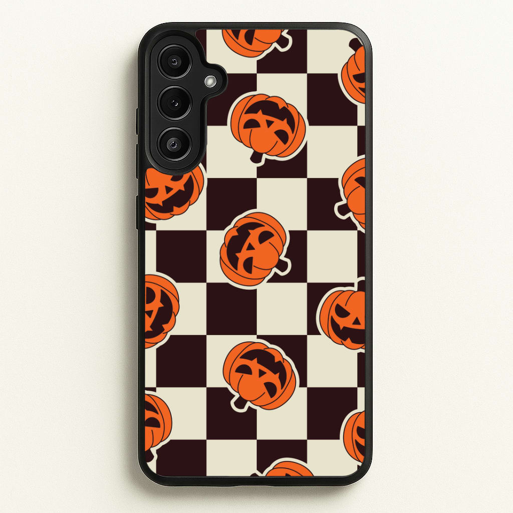 Pumpkin Stickers Checkered Pattern Phone Case