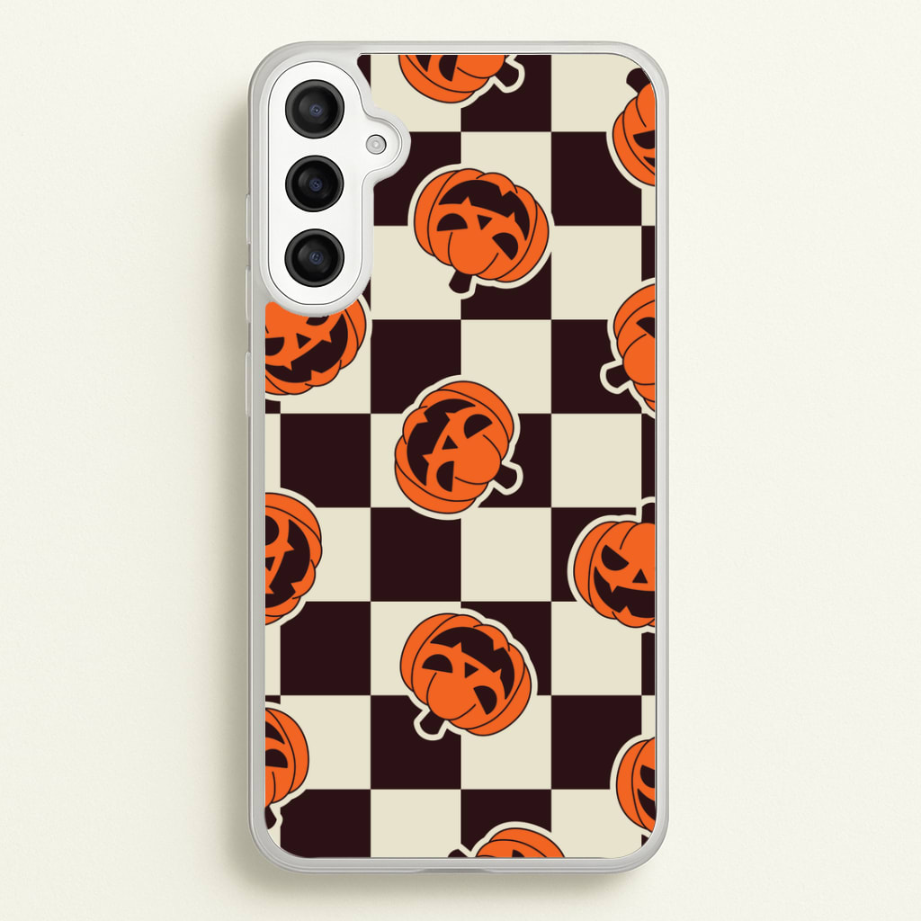 Pumpkin Stickers Checkered Pattern Phone Case