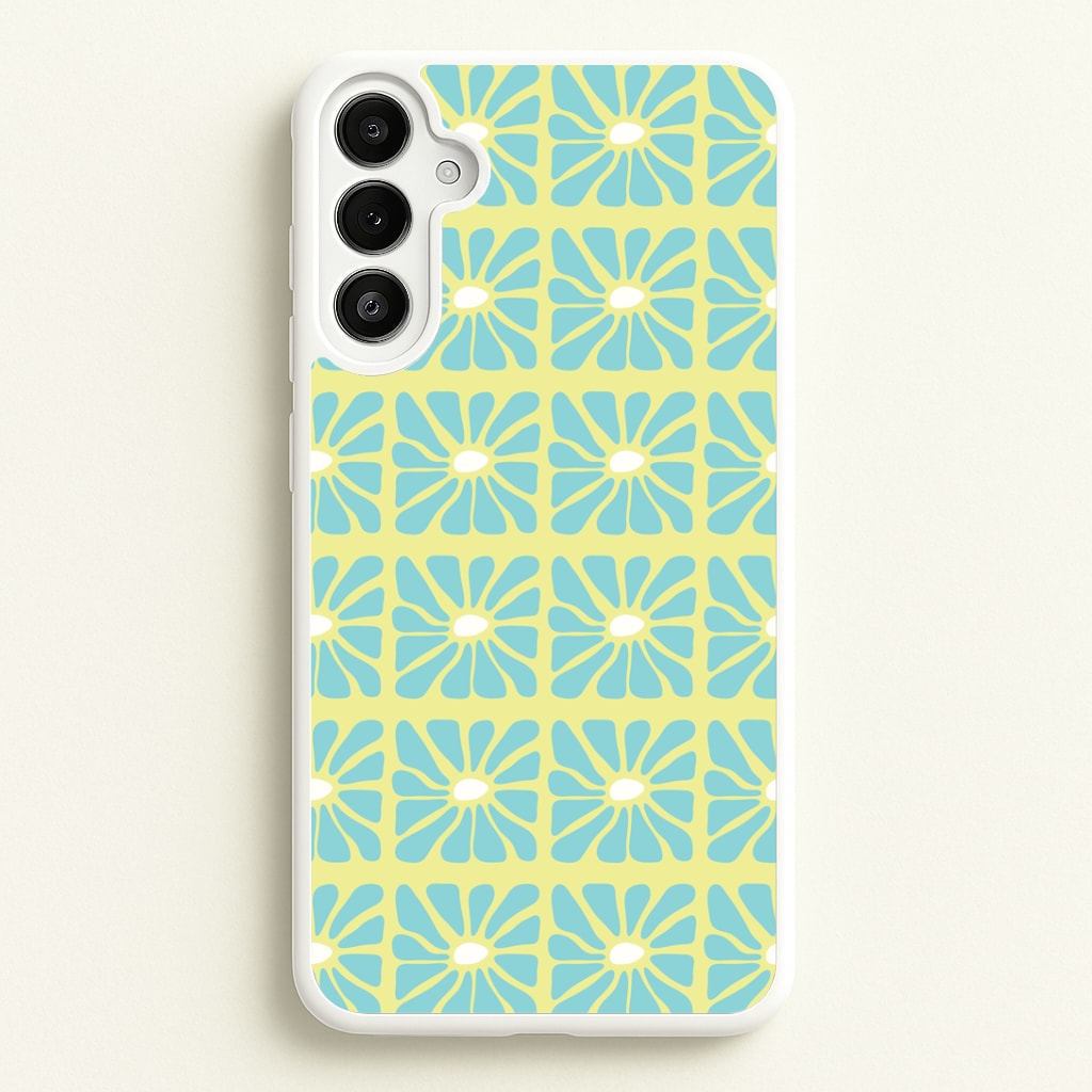 Square Abstract Flowers Blue Phone Case