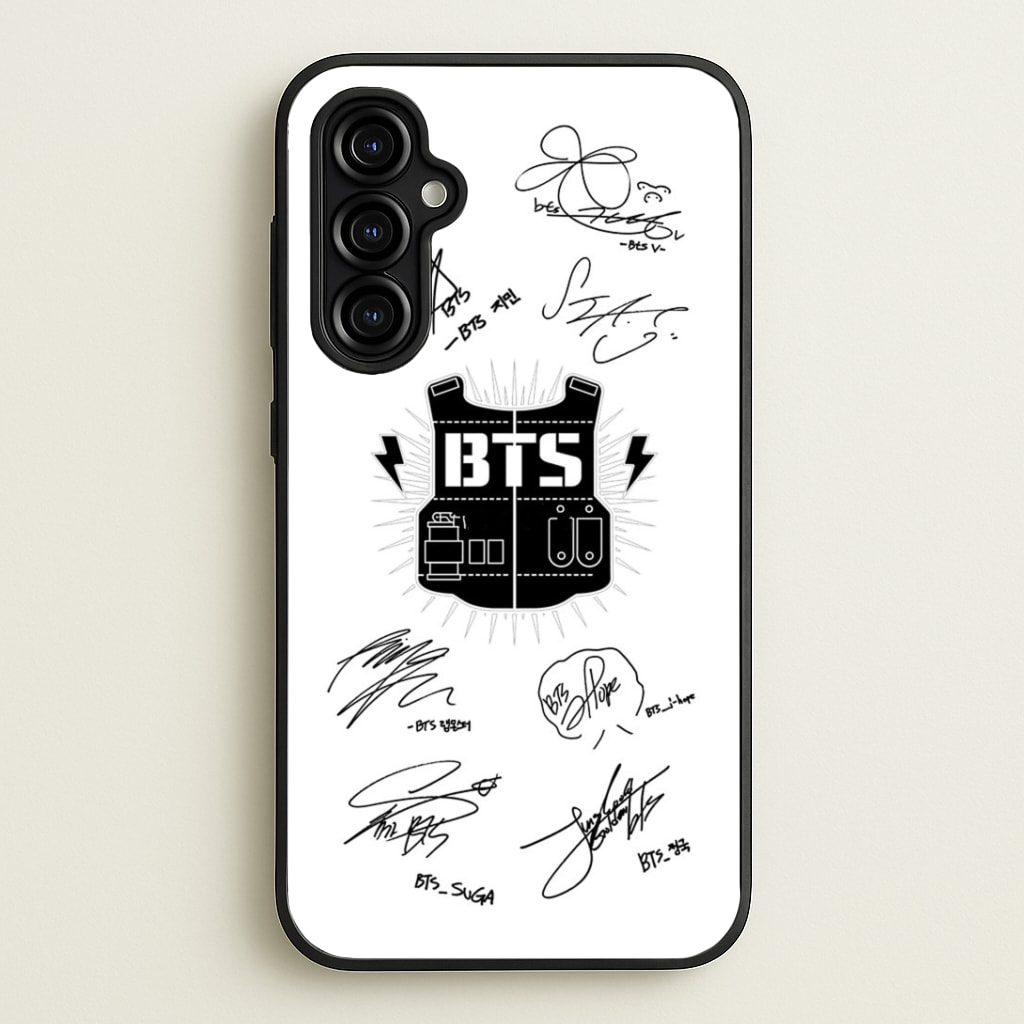 White K-Pop Band Army Logo and Signatures Phone Case