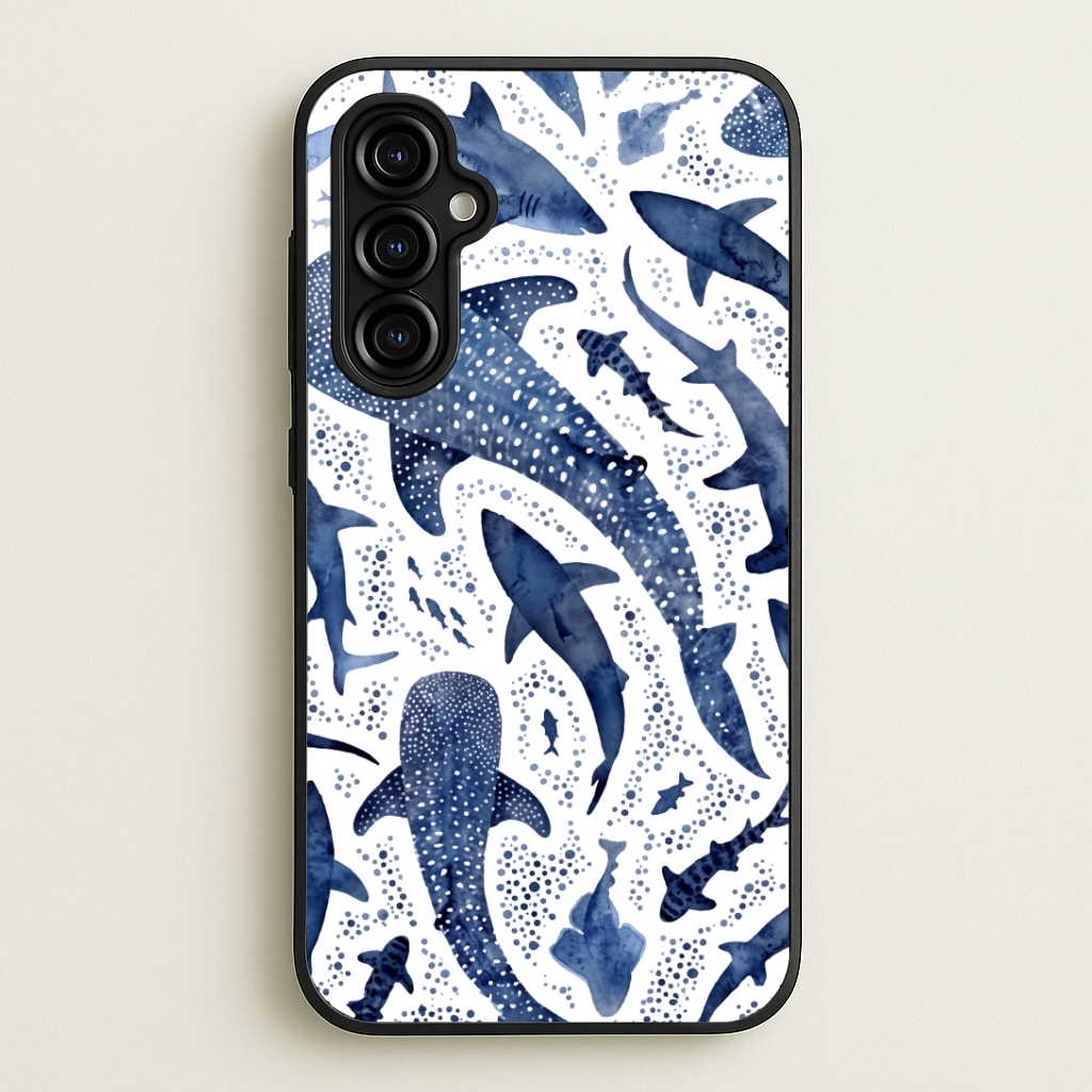 Indigo Watercolour Sharks Phone Case
