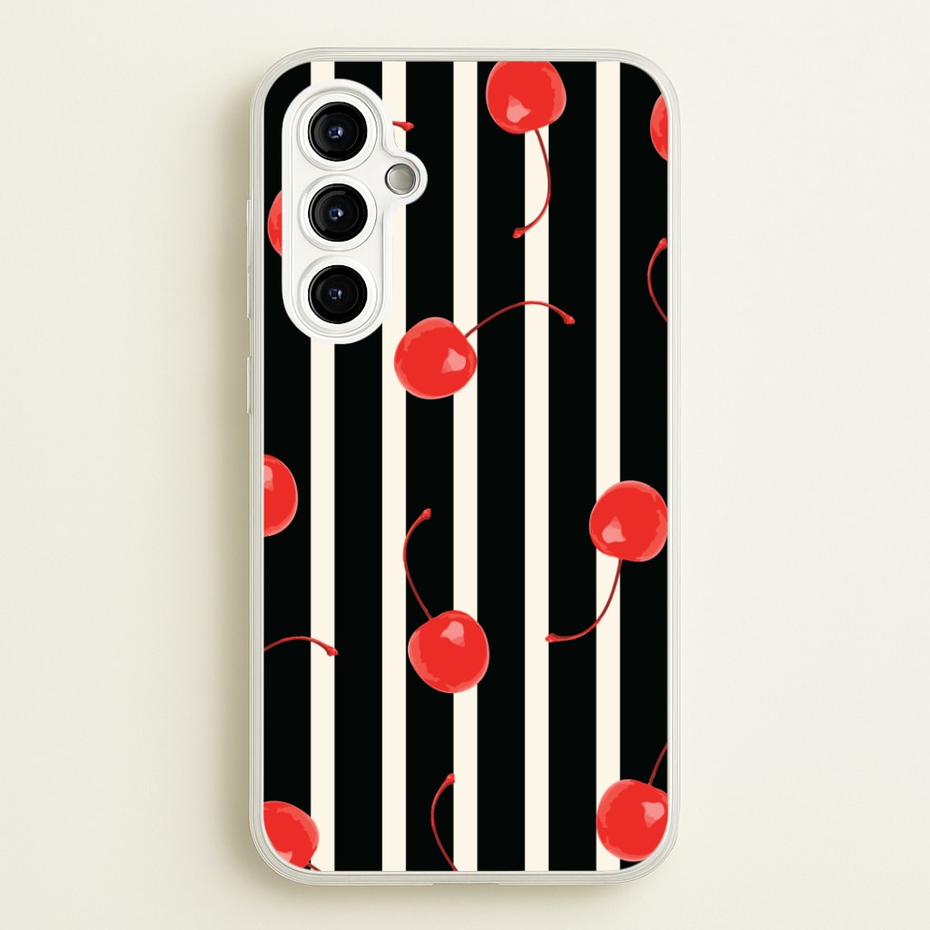 Black And White Stripes With Cherries Phone Case