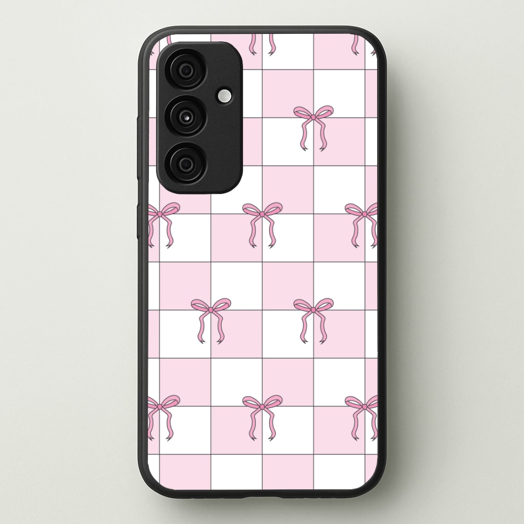Checkered Pink Coquette Bows Phone Case - Galaxy A55 / Standard
