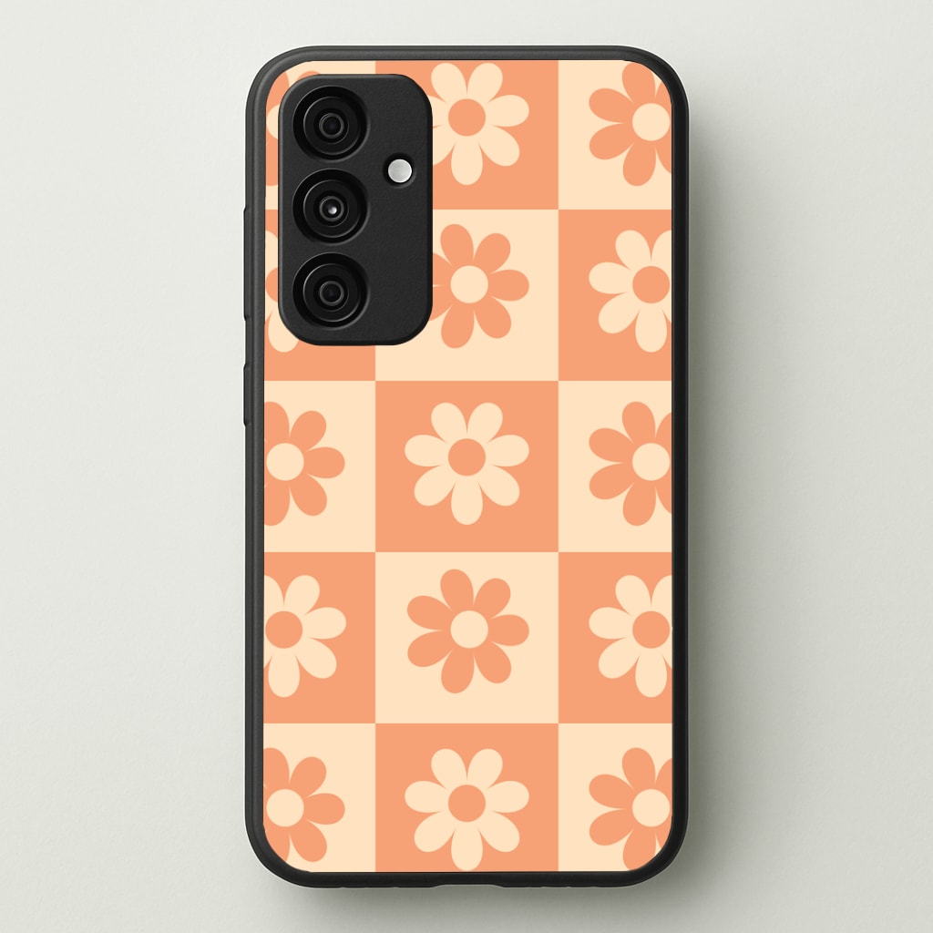 Checkered Flowers Orange Phone Case