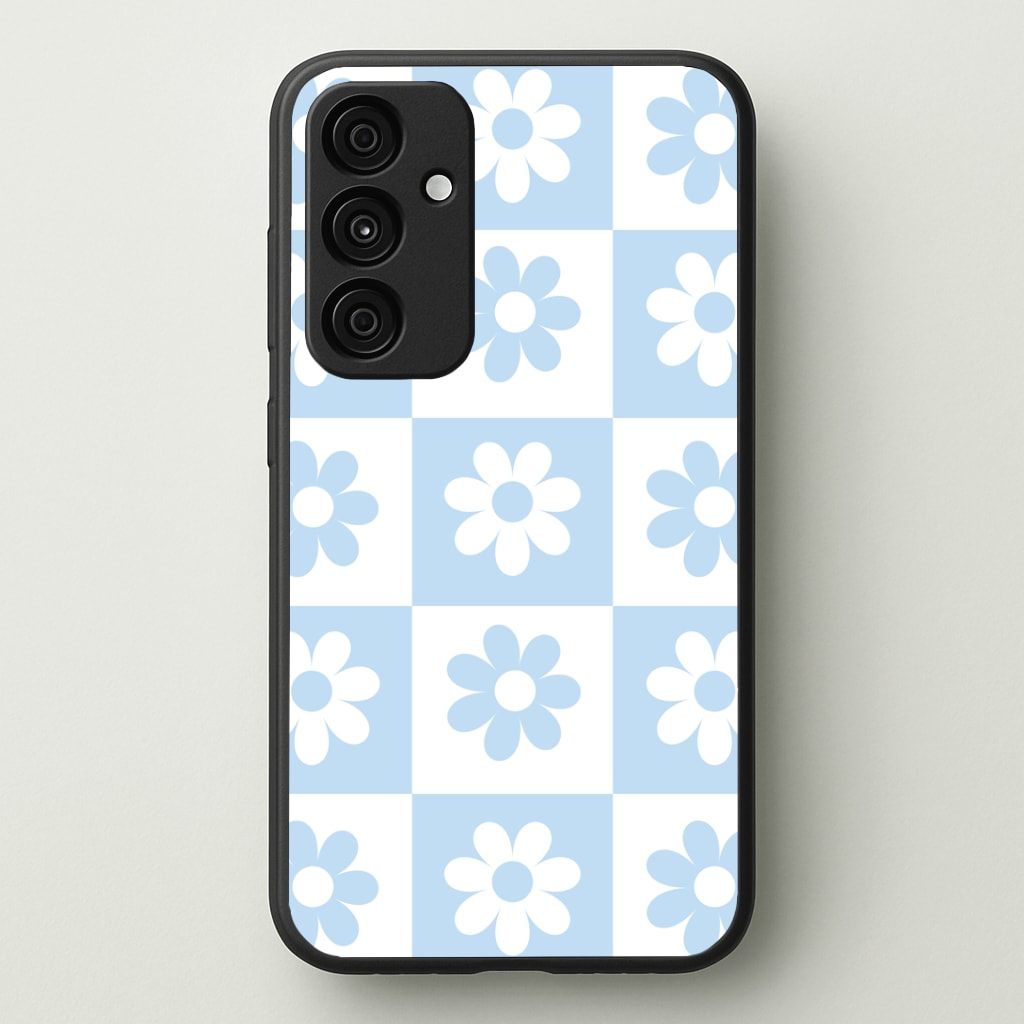 Checkered Flowers Blue Phone Case - Galaxy A55 / Standard