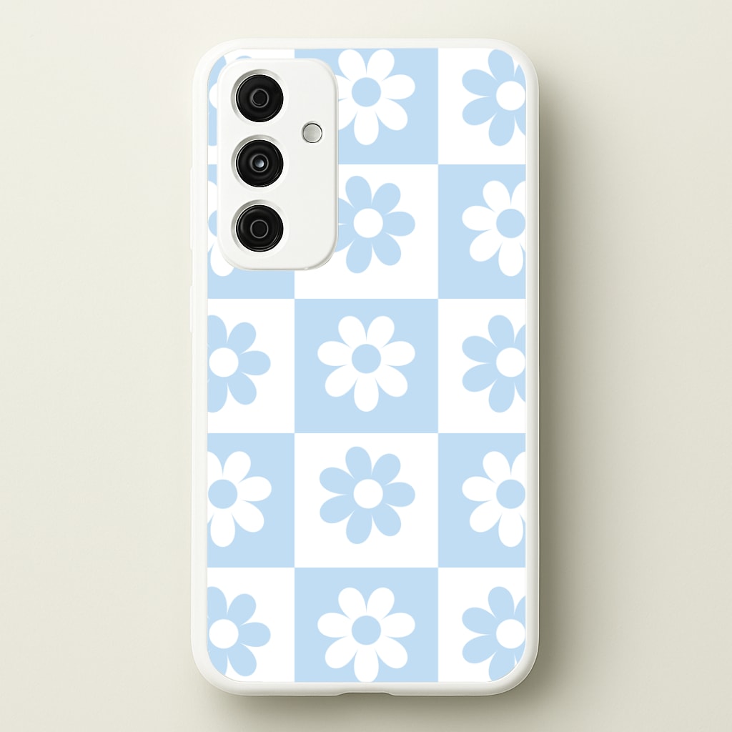 Checkered Flowers Blue Phone Case