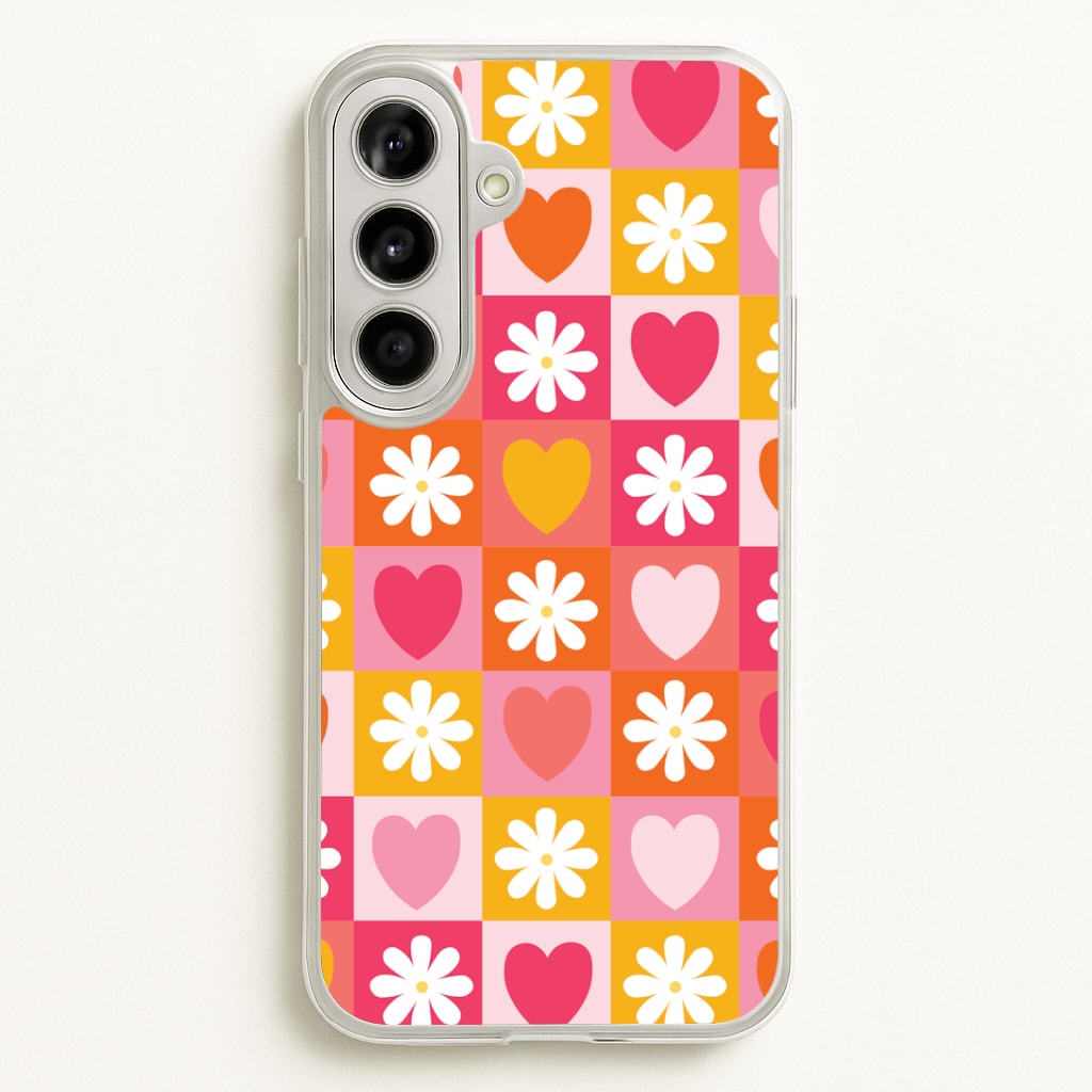 Checked Hearts And Flowers - Spring Patterns Phone Case