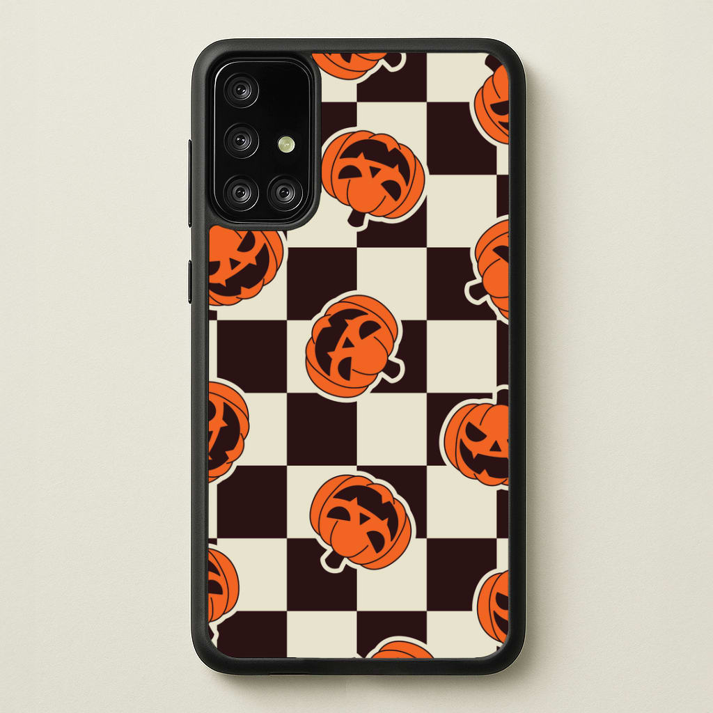 Pumpkin Stickers Checkered Pattern Phone Case