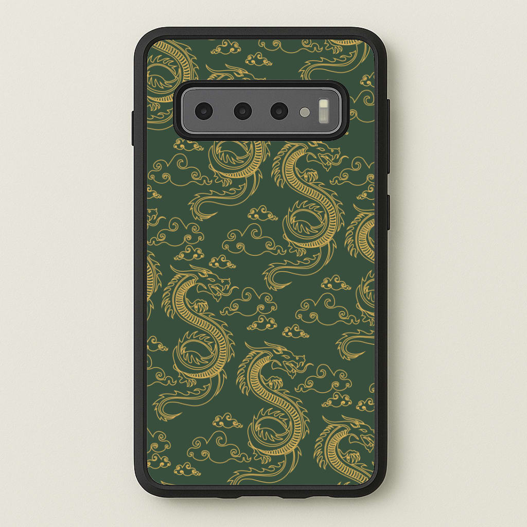 Green And Gold Dragon Pattern Phone Case