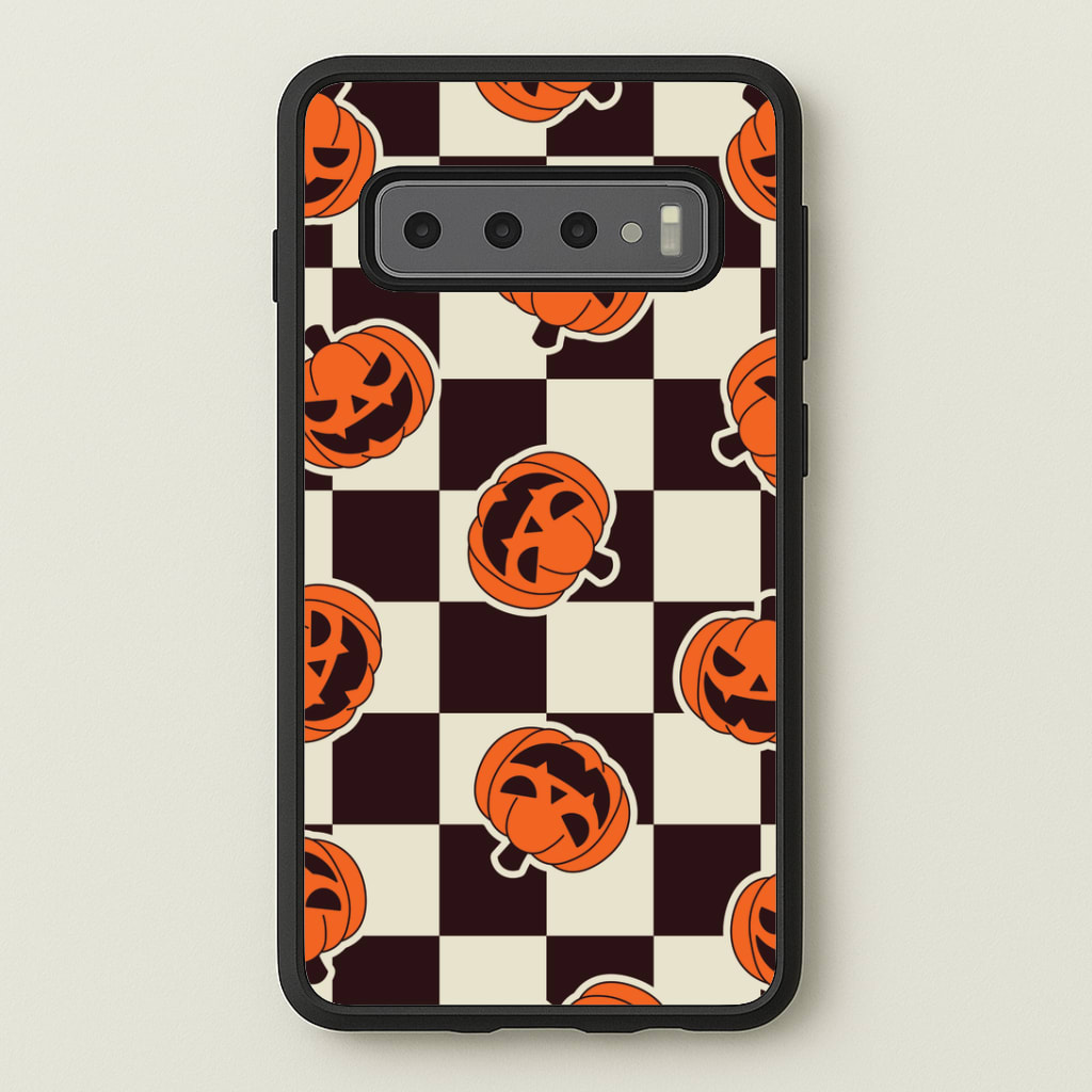 Pumpkin Stickers Checkered Pattern Phone Case