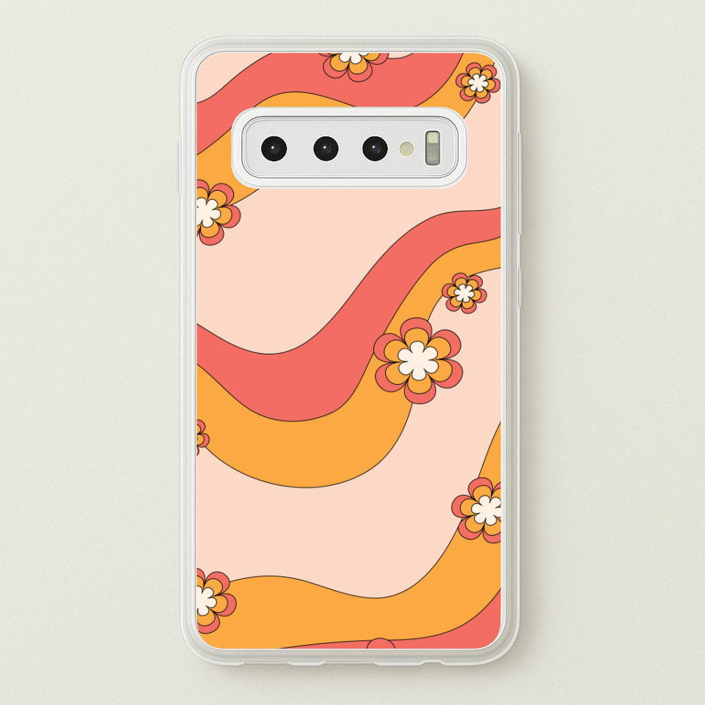 Waves And Flowers Orange Retro Pattern Phone Case