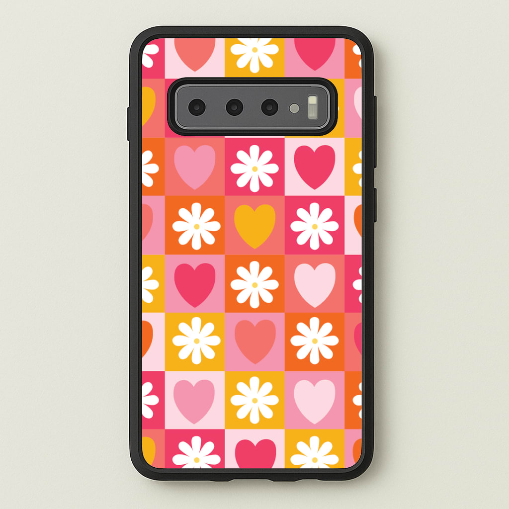 Checked Hearts And Flowers - Spring Patterns Phone Case