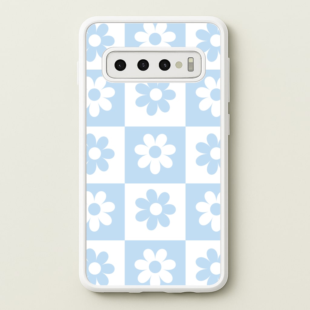 Checkered Flowers Blue Phone Case