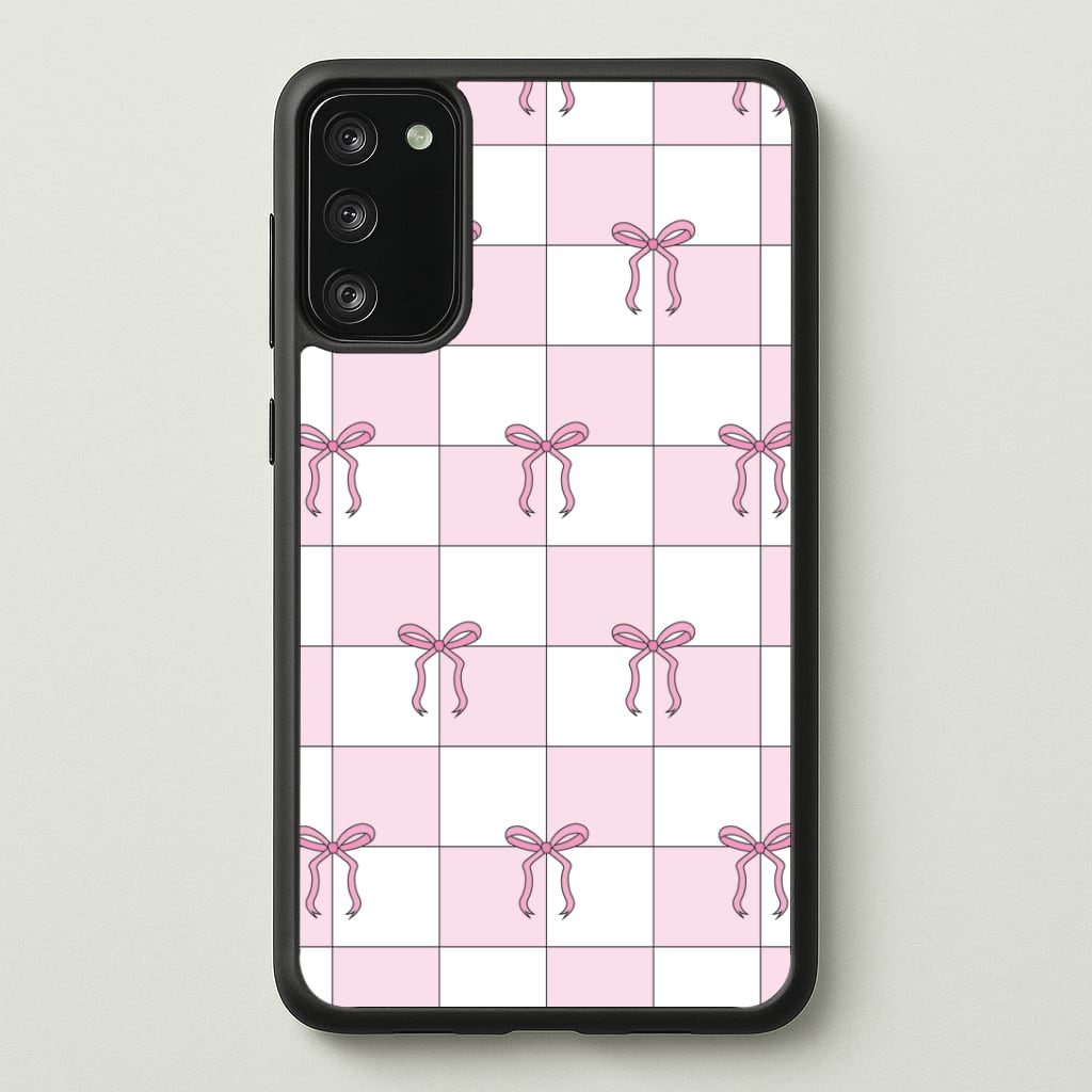Checkered Pink Coquette Bows Phone Case - Galaxy S20FE / Standard
