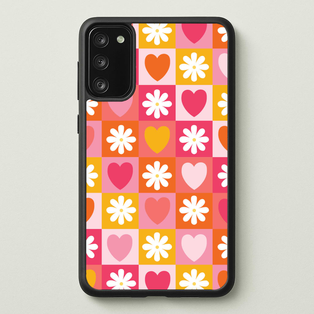 Checked Hearts And Flowers - Spring Patterns Phone Case - Galaxy S20FE / Standard