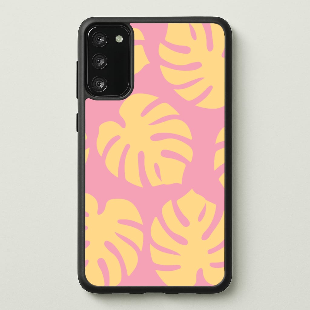 Pink And Yellow Summer Leaves Pattern Phone Case - Galaxy S20FE / Standard